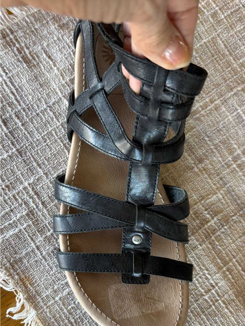 Ugg black Gladiator Salah sandals zip heel Sz 9